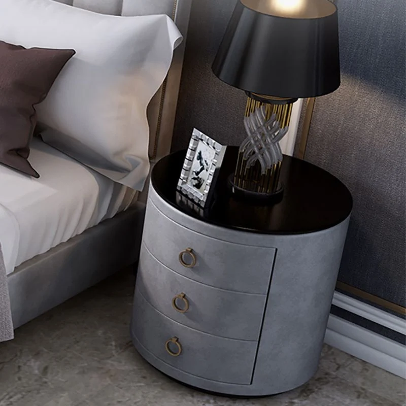 Mesa decorativa contemporánea Mesita de noche de vidrio con 3 cajones Negro Clearhalo