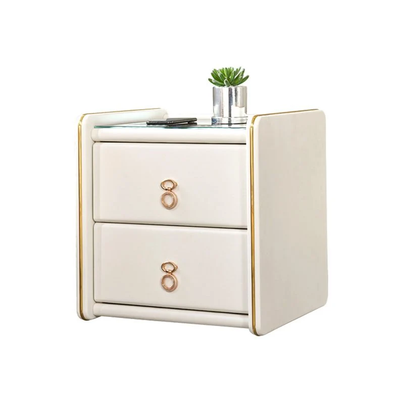 Mesa decorativa contemporánea Mesita de noche de vidrio con 2 cajones Verde Clearhalo