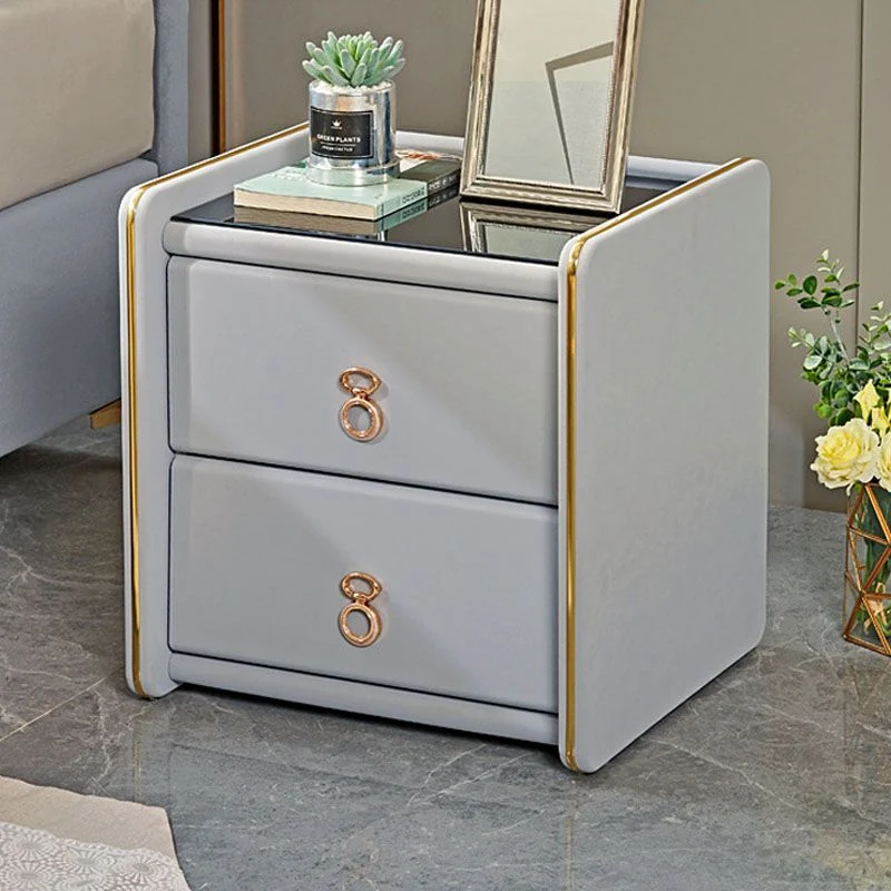 Mesa decorativa contemporánea Mesita de noche de vidrio con 2 cajones Verde Clearhalo