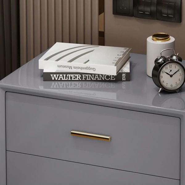 Mesa decorativa Glam, mesita de noche con cajón, mesita de noche con patas Gris Clearhalo