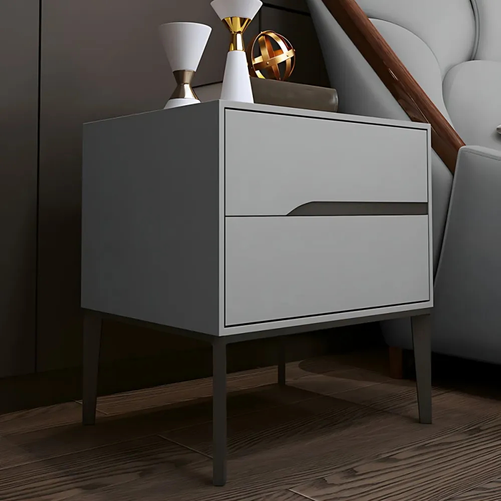 Mesa decorativa de madera Mesita de noche moderna con cajones Gris Clearhalo