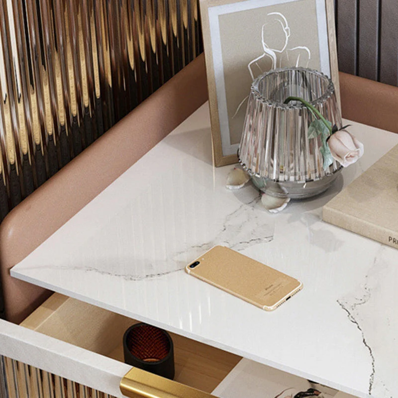 Mesa decorativa moderna Mesita de noche Cajón de piedra Mesita de noche con patas Blanco Clearhalo
