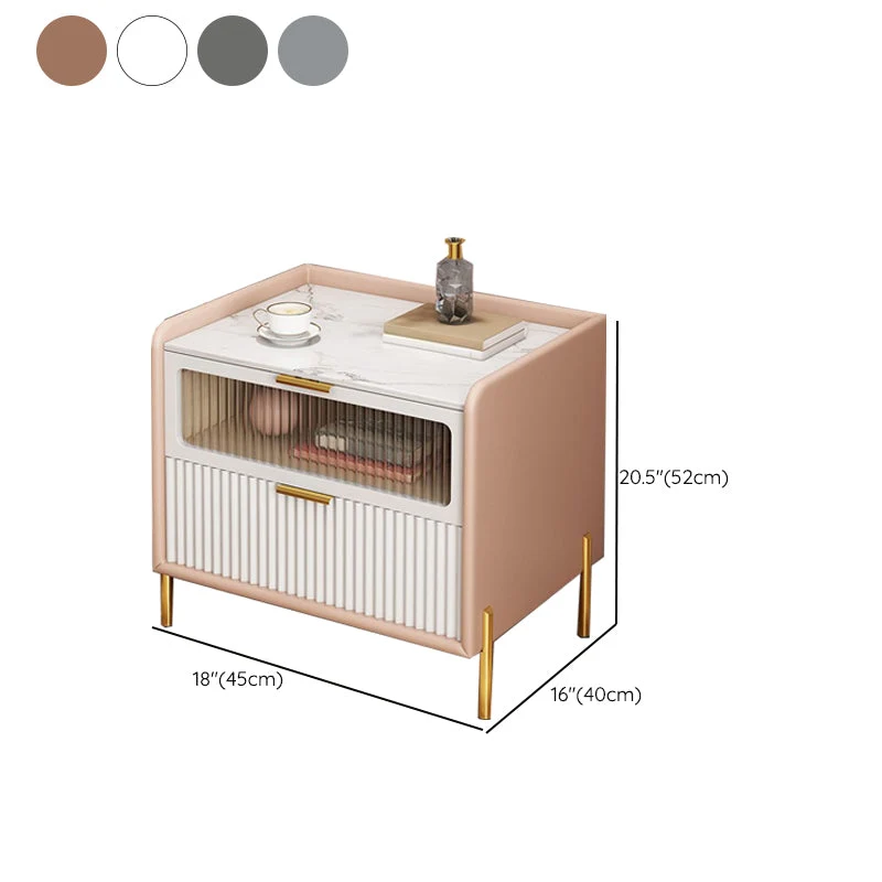 Mesa decorativa moderna Mesita de noche Cajón de piedra Mesita de noche con patas Blanco Clearhalo