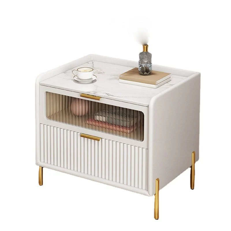 Mesa decorativa moderna Mesita de noche Cajón de piedra Mesita de noche con patas Blanco Clearhalo