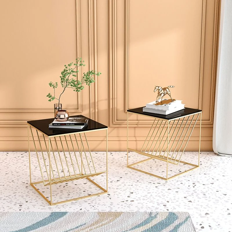 Mesa decorativa moderna Mesita de noche de cristal con estantes, 19,7 pulgadas de alto Negro Clearhalo