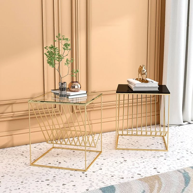 Mesa decorativa moderna Mesita de noche de cristal con estantes, 19,7 pulgadas de alto Negro Clearhalo