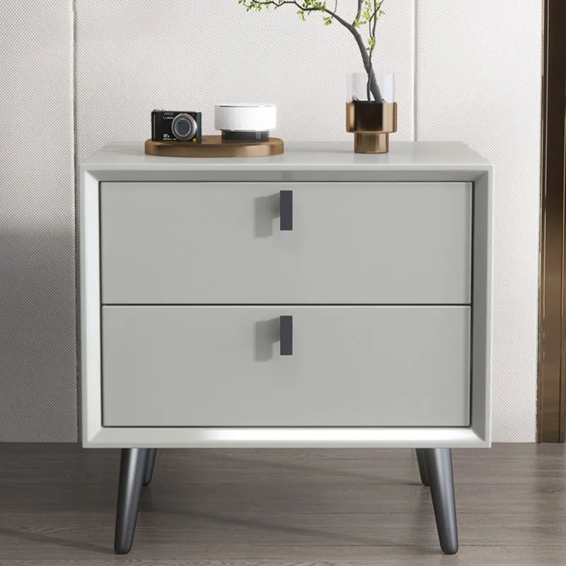 Mesa decorativa moderna Mesita de noche Mesita de noche de madera con cajones Gris Clearhalo
