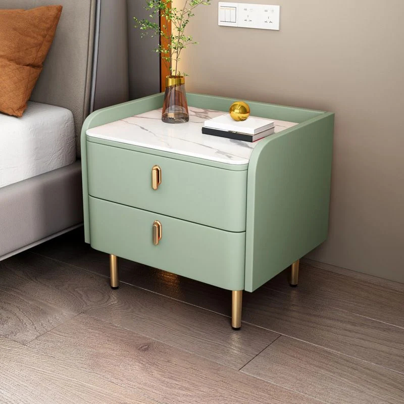 Mesa de noche con 2 cajones Glam Accent Mesita de noche con acabado antiguo Verde Clearhalo