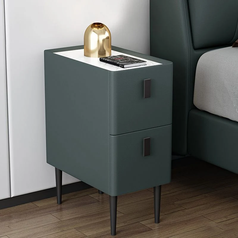 Mesa de noche con tapa de piedra, moderna mesita de noche de imitación de madera con 2 cajones de 22 pulgadas de alto y pa...