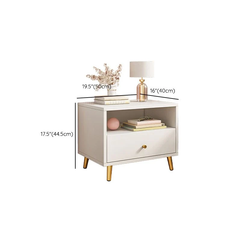 Mesa de noche contemporánea de madera maciza con cajón y almacenamiento Blanco Clearhalo