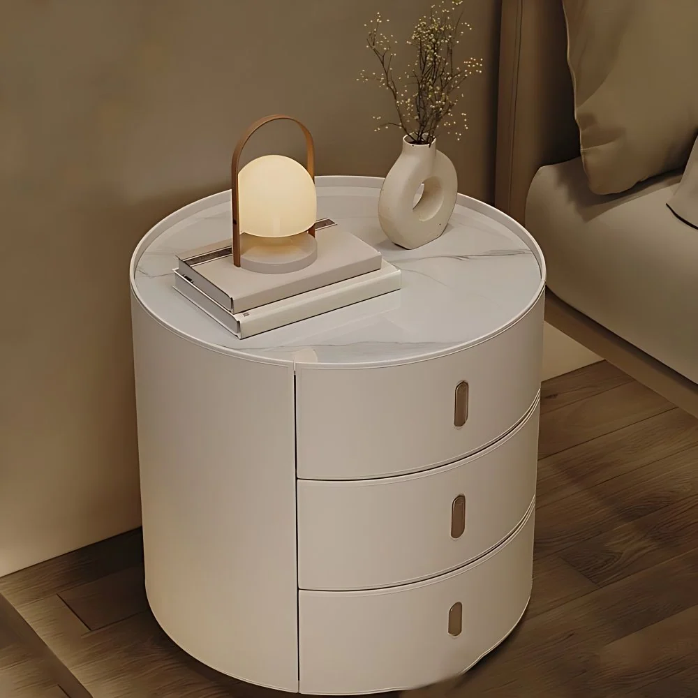 Mesa de noche contemporánea, mesa decorativa de piedra, mesita de noche con 3 cajones para el hogar Gris Clearhalo