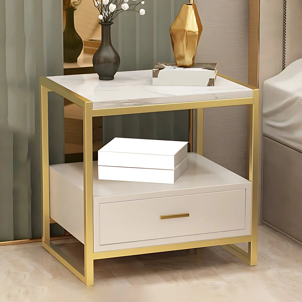 Mesa de noche contemporánea Mesita de noche de cama de mármol sintético para dormitorio Verde Clearhalo
