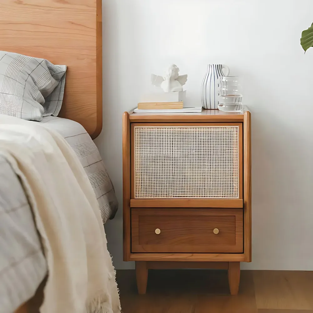 Mesa de noche contemporánea Mesita de noche de madera maciza para dormitorio Cereza Clearhalo