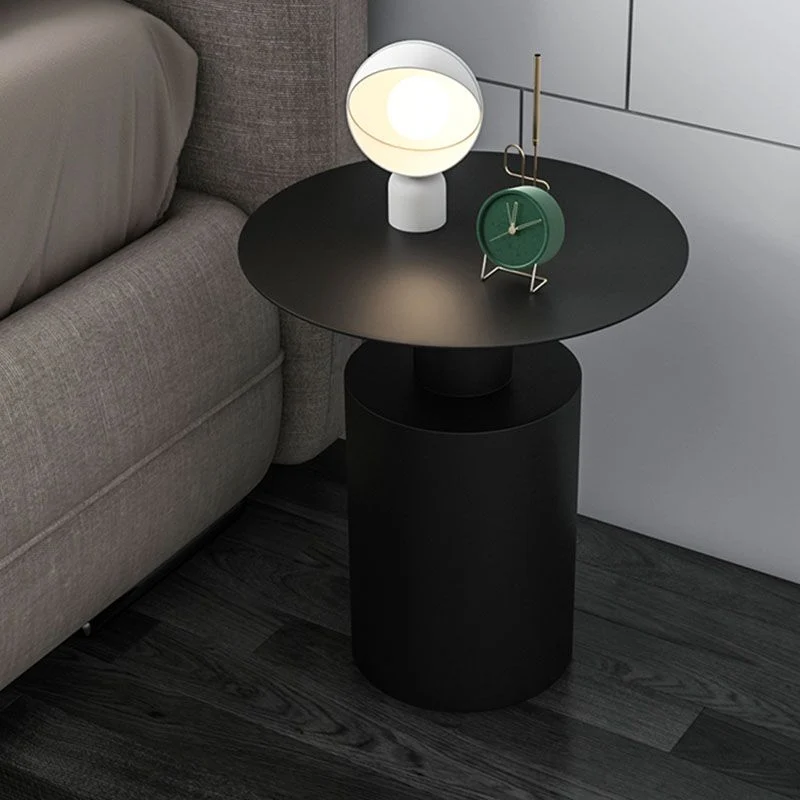Mesa de noche contemporánea Mesita de noche redonda de metal para dormitorio Negro Clearhalo