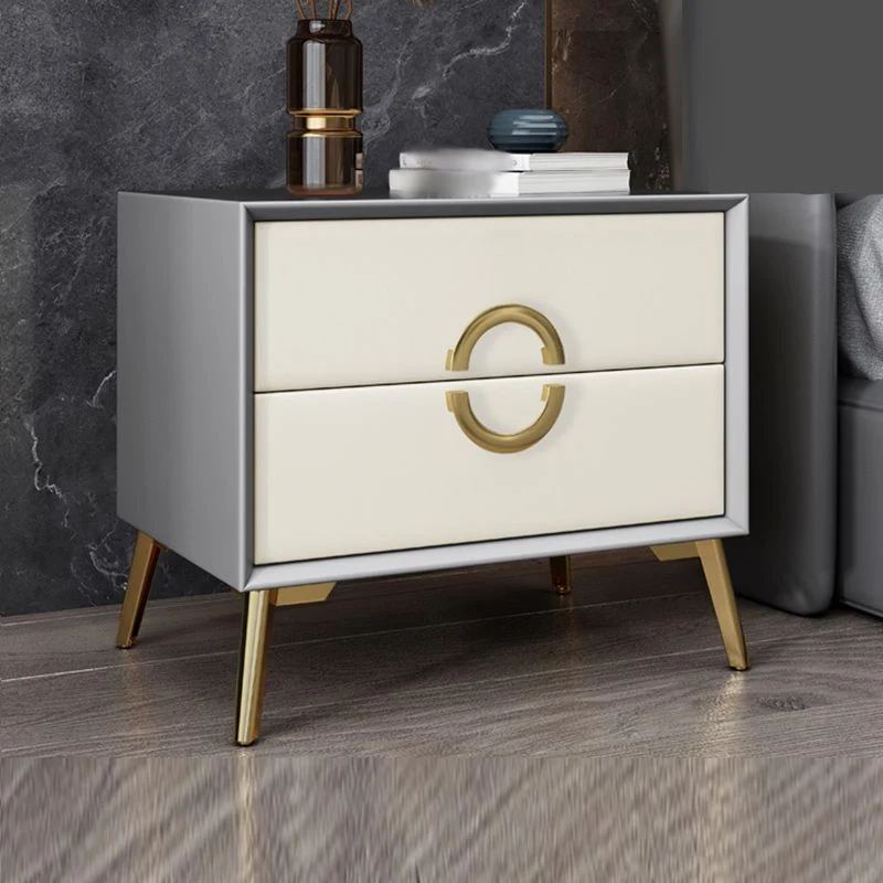 Mesa de noche Glam de 19'' de altura, madera maciza, 2 cajones, patas de piel sintética incluidas, mesita de noche Negro C...