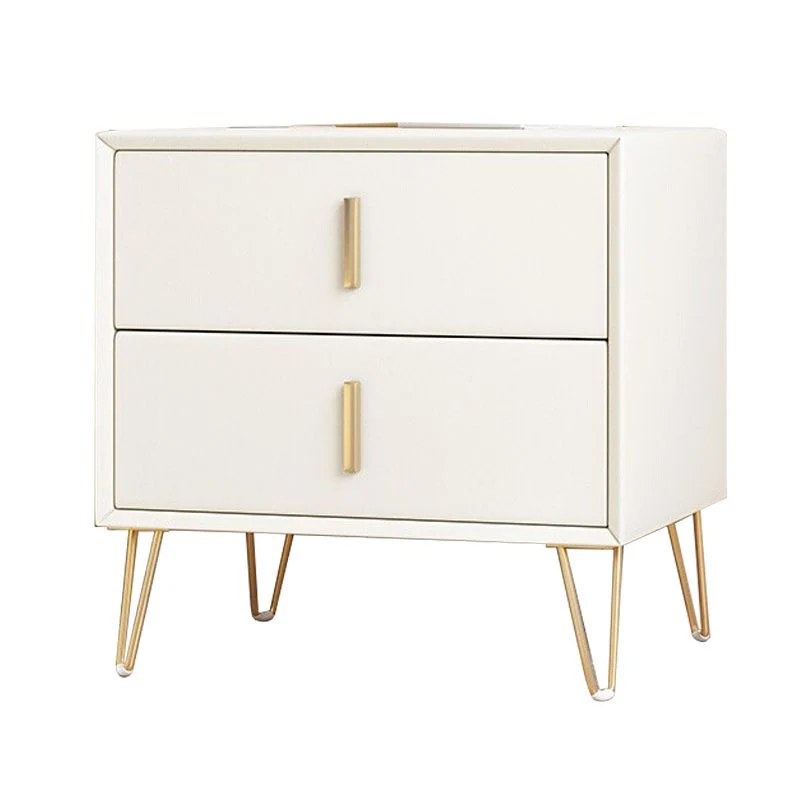 Mesa de noche Glam de 20 pulgadas de alto, 2 cajones, madera maciza, piel sintética, mesita de noche con patas Blanco Clea...