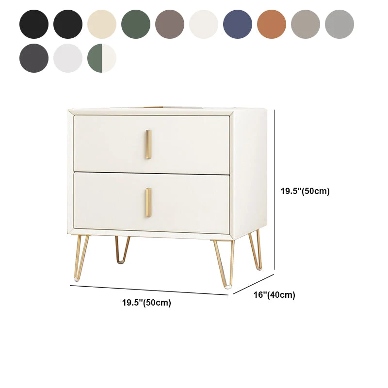 Mesa de noche Glam de 20 pulgadas de alto, 2 cajones, madera maciza, piel sintética, mesita de noche con patas Blanco Clea...