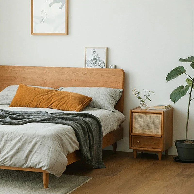 Mesa de noche de madera contemporánea, mesa decorativa con almacenamiento, mesita de noche para el hogar Marron Clearhalo