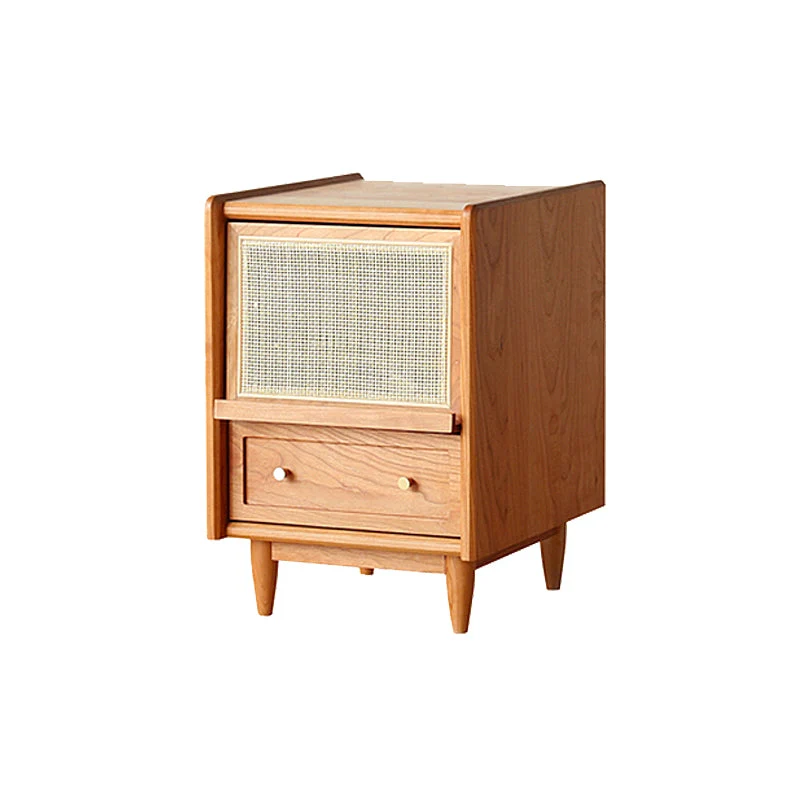 Mesa de noche de madera contemporánea, mesa decorativa con almacenamiento, mesita de noche para el hogar Marron Clearhalo