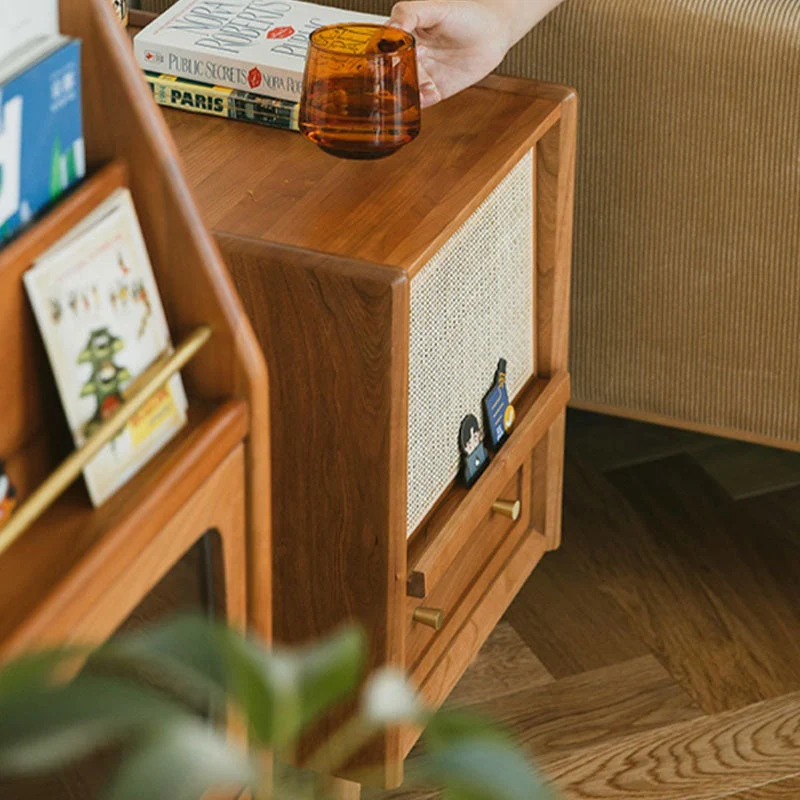 Mesa de noche de madera contemporánea, mesa decorativa con almacenamiento, mesita de noche para el hogar Marron Clearhalo