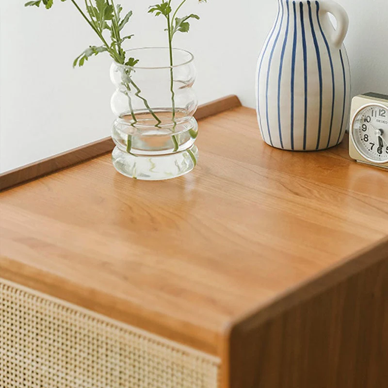Mesa de noche de madera contemporánea, mesa decorativa con almacenamiento, mesita de noche para el hogar Marron Clearhalo