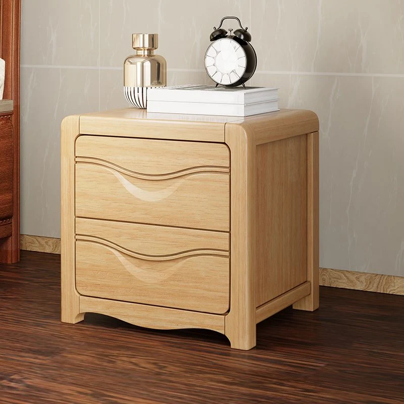 Mesa de noche moderna de madera maciza, 2 cajones, patas de 20 pulgadas de alto, mesita de noche incluida Naturales Clearhalo