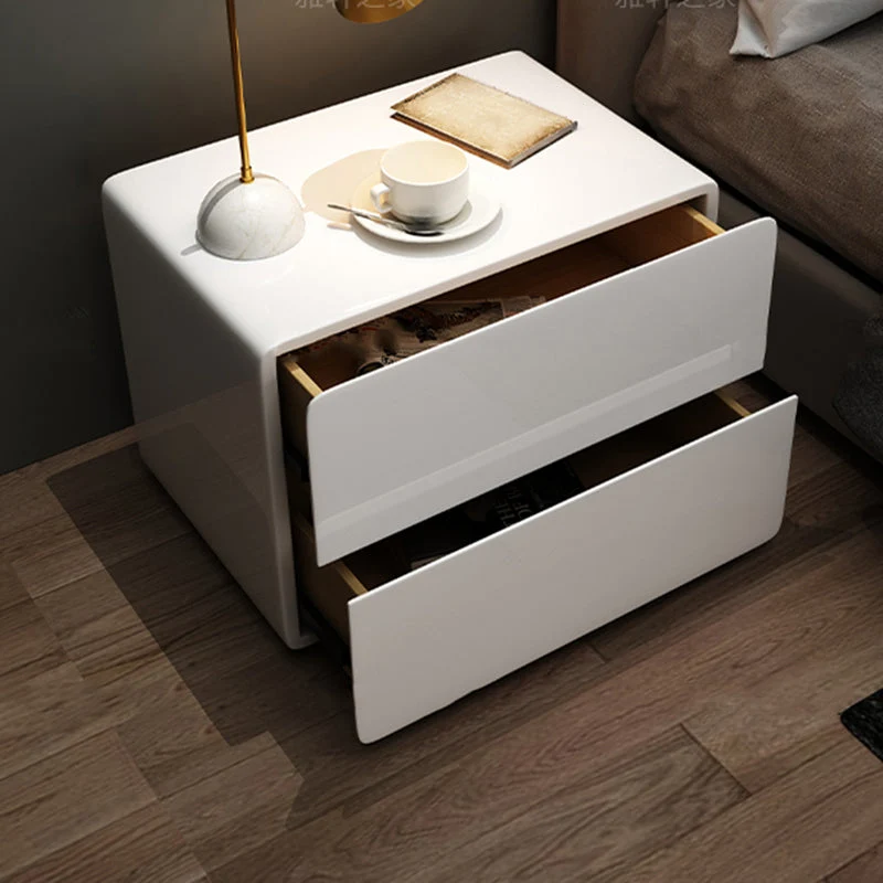 Mesa de Noche Moderna de Madera Maciza con Cajones Incluidos, Mesita de Noche en Blanco Clearhalo