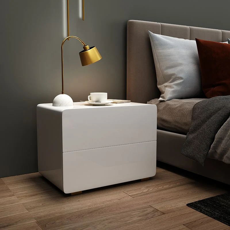 Mesa de Noche Moderna de Madera Maciza con Cajones Incluidos, Mesita de Noche en Blanco Clearhalo