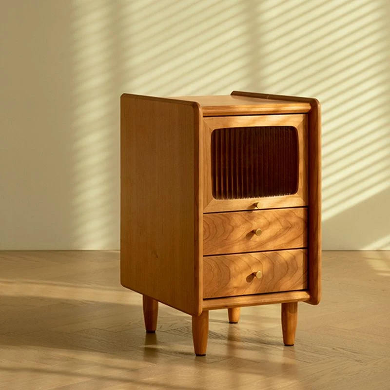 Mesa de noche moderna de madera maciza, mesita de noche con cajones de 21" de alto, con patas Clearhalo
