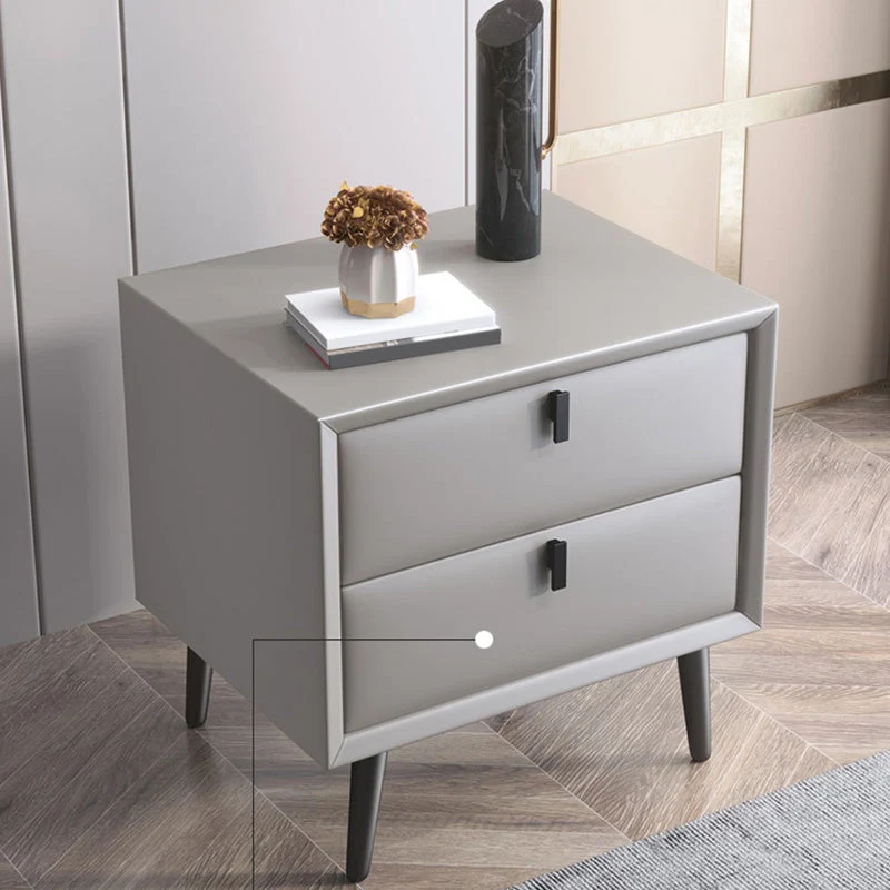 Mesa de noche moderna Mesa decorativa de cuero Mesita de noche con cajones Gris Clearhalo