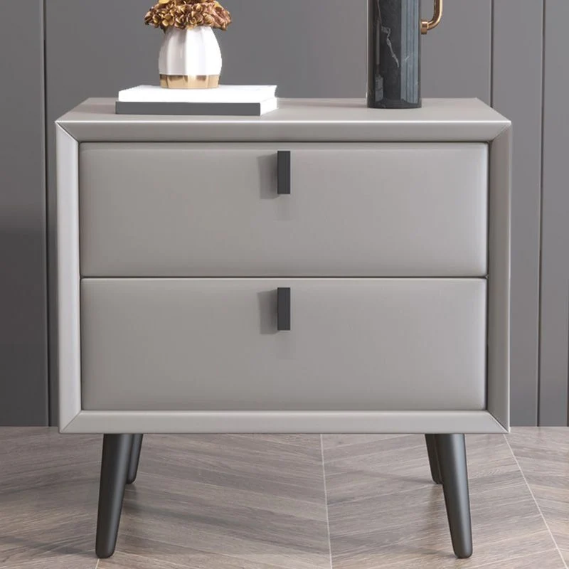 Mesa de noche moderna Mesa decorativa de cuero Mesita de noche con cajones Gris Clearhalo