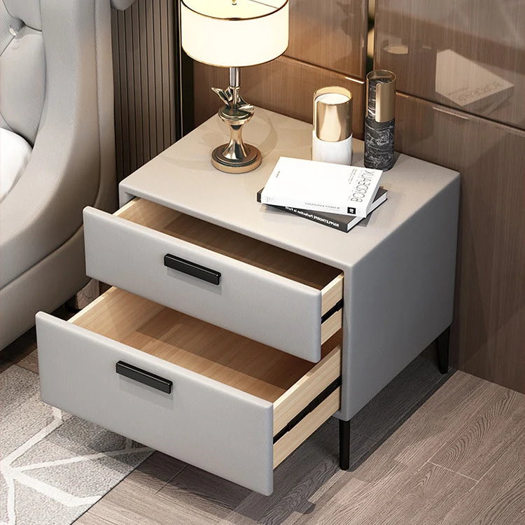 Mesa de noche moderna Mesa decorativa de madera maciza Mesita de noche con 2 cajones Negro Clearhalo