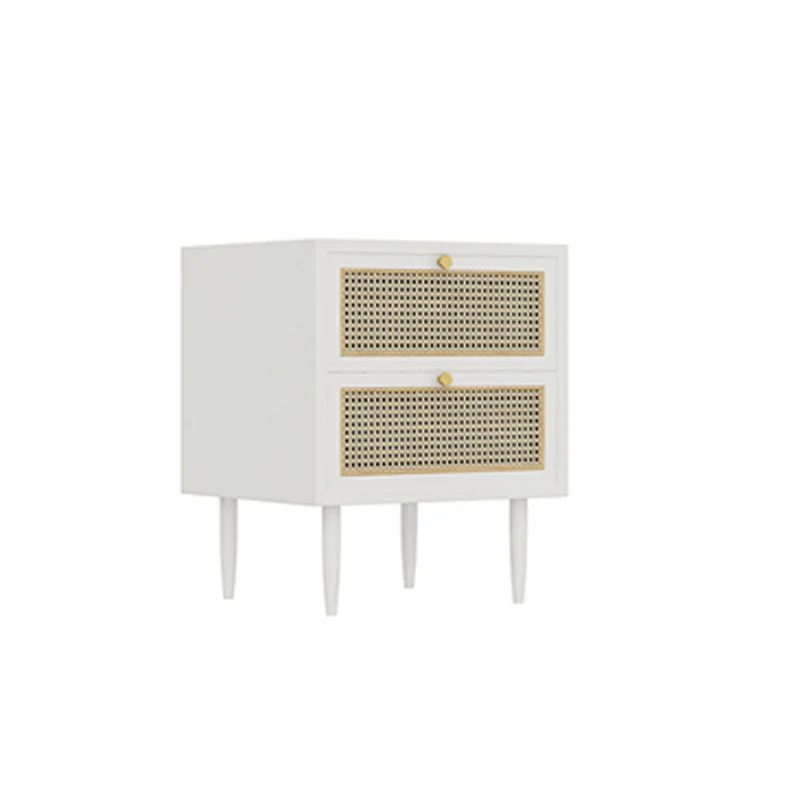 Mesa de noche moderna de mimbre y ratán, almacenamiento de madera maciza, mesita de noche de 20,47 pulgadas de alto Negro...