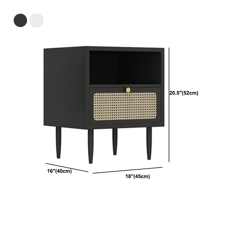 Mesa de noche moderna de mimbre y ratán, mesita de noche con almacenamiento de 2 cajones de madera maciza en negro/blanco...