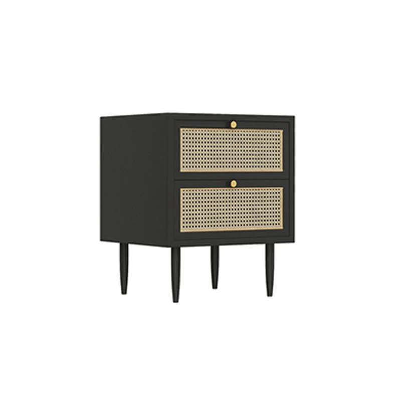 Mesa de noche moderna de mimbre y ratán, mesita de noche con almacenamiento de 2 cajones de madera maciza en negro/blanco...