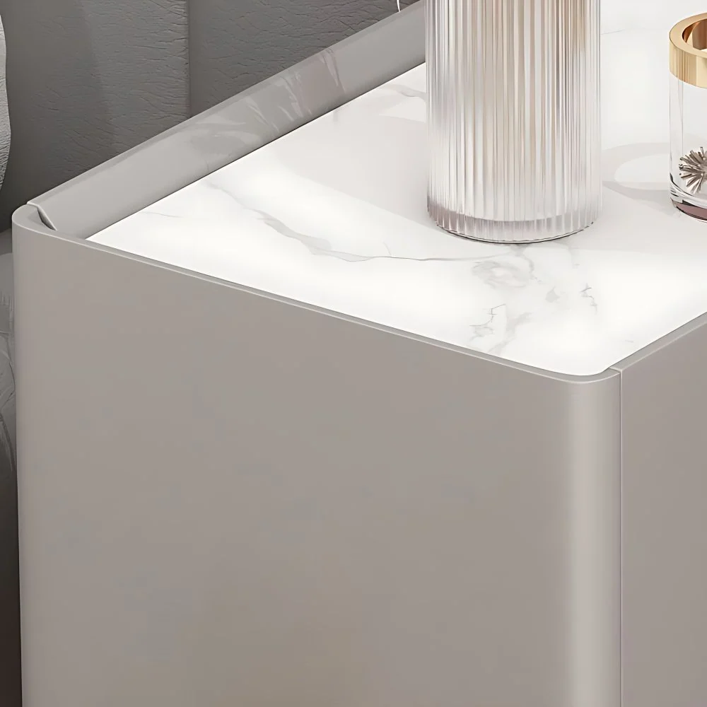 Mesa de noche rectangular Glam Stone con 4 patas y 2 cajones Naranja Clearhalo