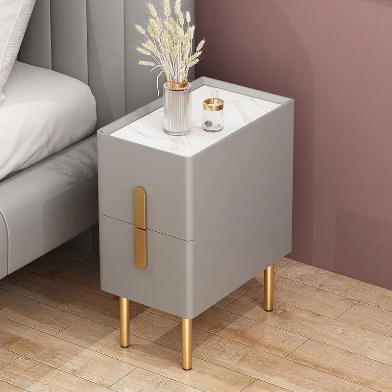 Mesa de noche rectangular Glam Stone con 4 patas y 2 cajones Naranja Clearhalo