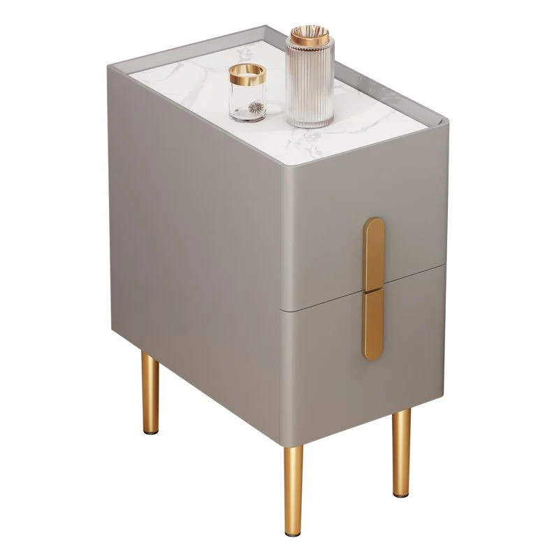 Mesa de noche rectangular Glam Stone con 4 patas y 2 cajones Naranja Clearhalo