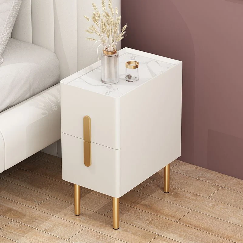 Mesa de noche rectangular Glam Stone con 4 patas y 2 cajones Naranja Clearhalo