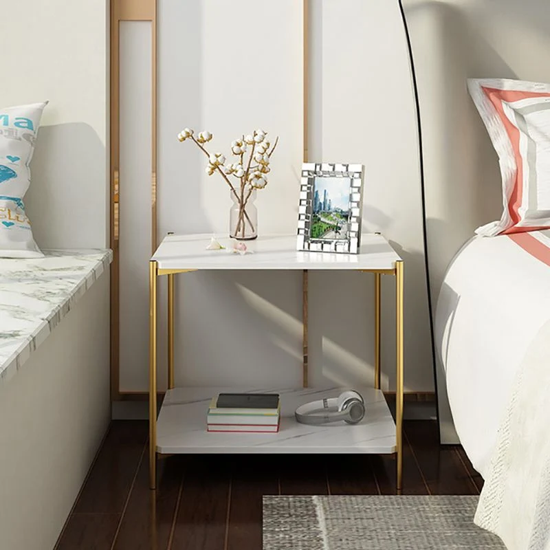 Mesita de noche de almacenamiento abierto, mesa de noche de madera de ingenierí para dormitorio Blanco Clearhalo