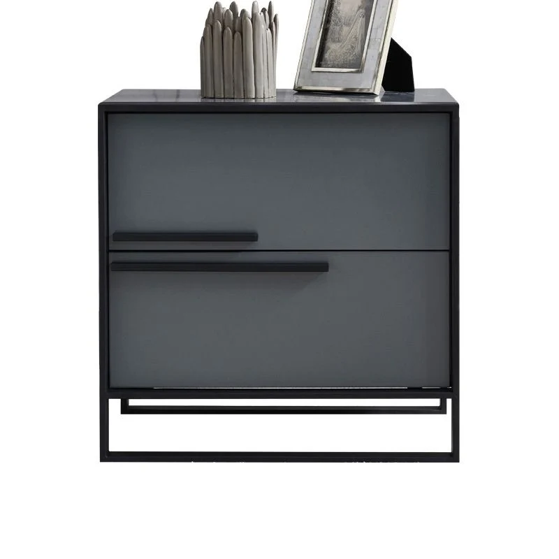 Mesita de noche blanca/negra/gris con tapa de madera maciza con estructura metálica de estilo moderno Negro Clearhalo