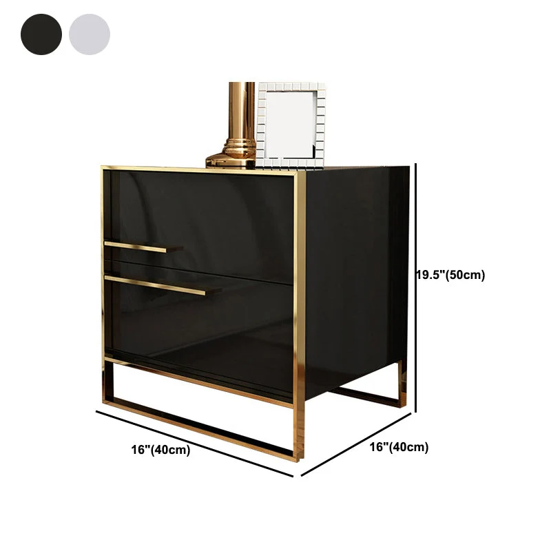 Mesita de noche blanca/negra/gris con tapa de madera maciza con estructura metálica de estilo moderno Negro Clearhalo