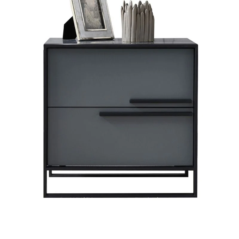 Mesita de noche blanca/negra/gris con tapa de madera maciza con estructura metálica de estilo moderno Negro Clearhalo