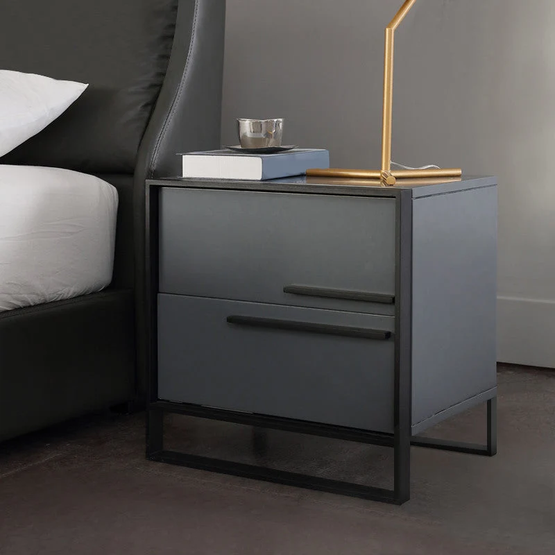Mesita de noche blanca/negra/gris con tapa de madera maciza con estructura metálica de estilo moderno Negro Clearhalo