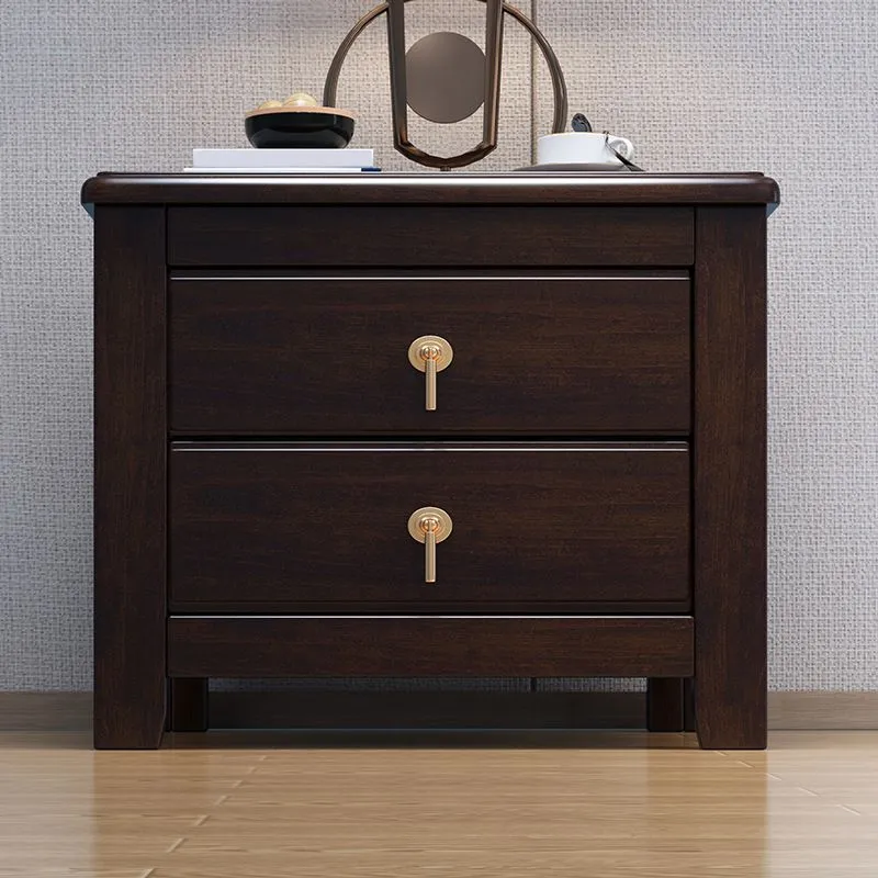 Mesita de noche de 2 cajones Mesita de noche contemporánea de madera maciza Madera espresso Clearhalo