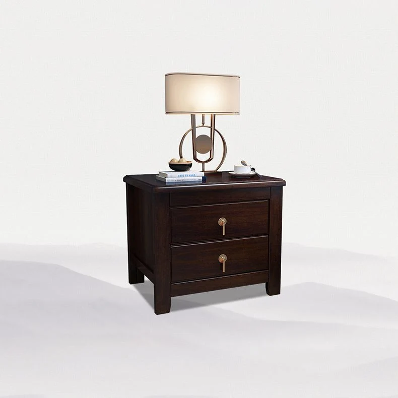 Mesita de noche de 2 cajones Mesita de noche contemporánea de madera maciza Madera espresso Clearhalo