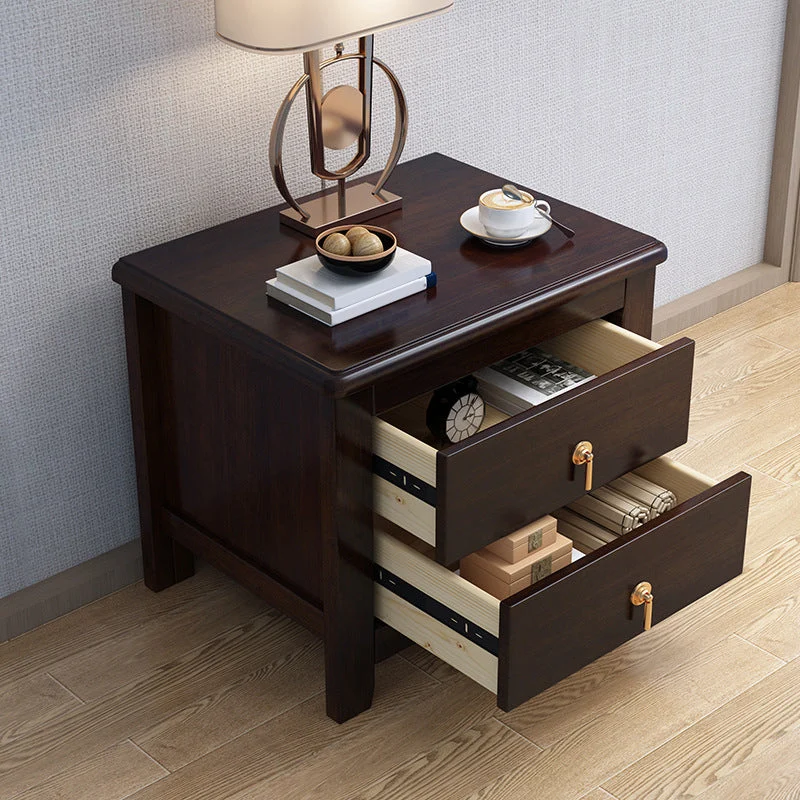 Mesita de noche de 2 cajones Mesita de noche contemporánea de madera maciza Madera espresso Clearhalo