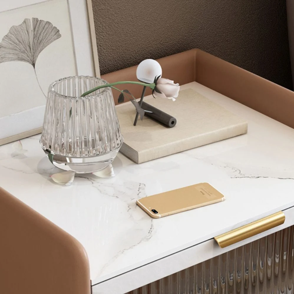 Mesita de noche clásica Glam Bed Mesa decorativa de piedra Mesita de noche con cajones Blanco Clearhalo