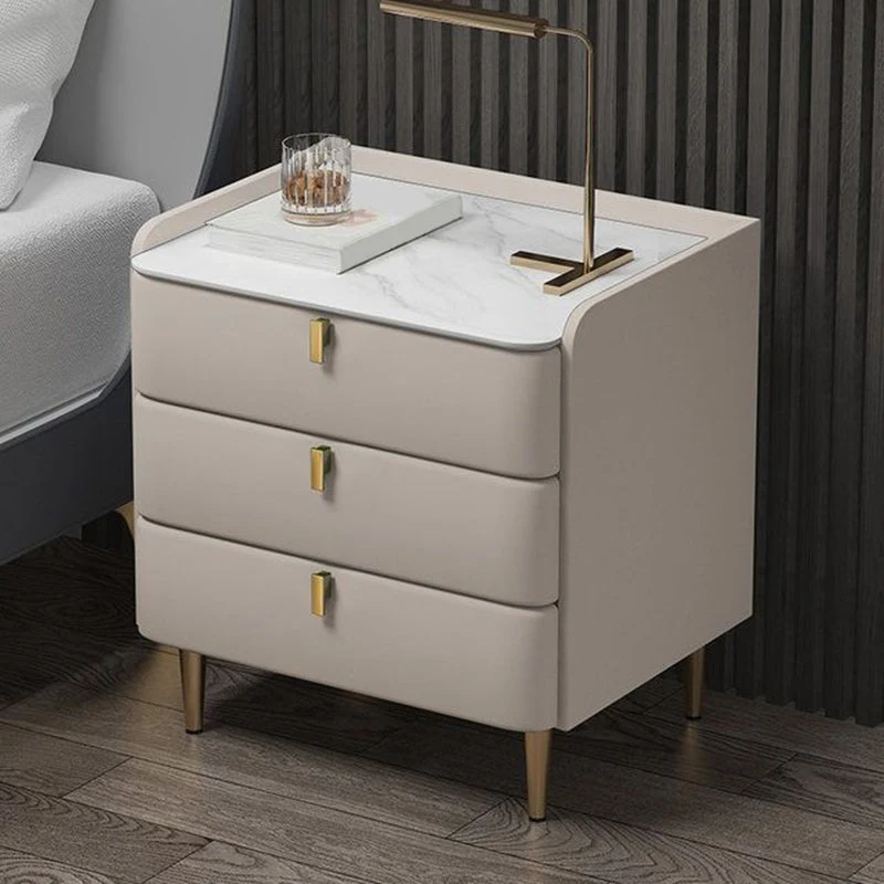 Mesita de noche clásica de piedra Glam Bed con 3 cajones Gris Clearhalo