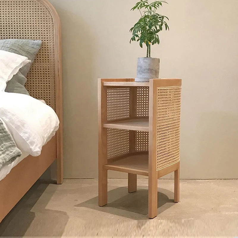 Mesita de noche con acabado antiguo y estantes, mesa decorativa contemporánea con almacenamiento abierto Naturales Clearhalo